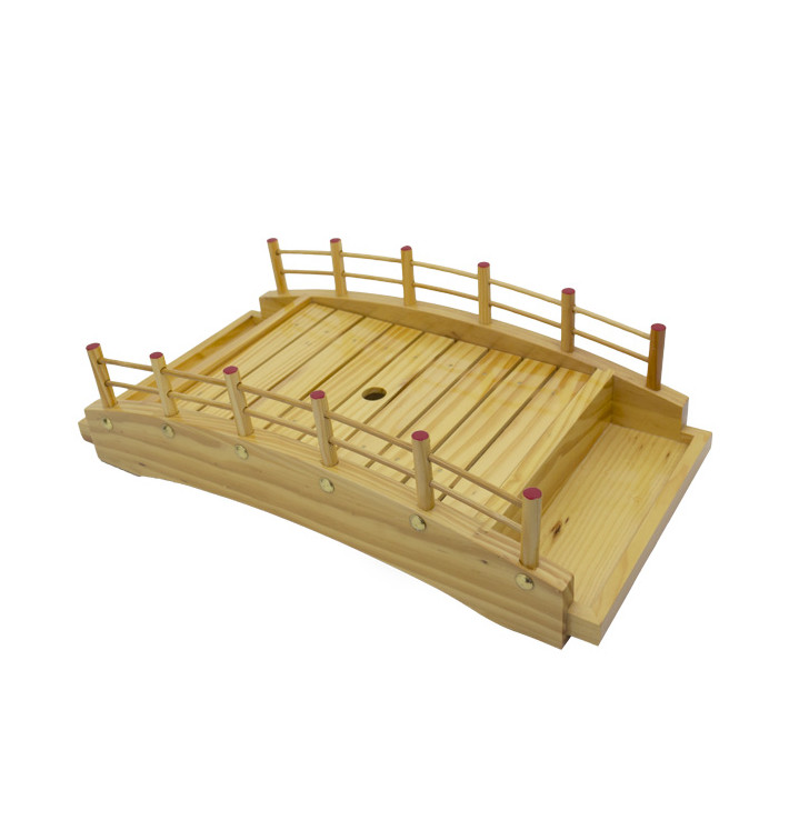 Houten Sushi Bridge Bediening dienblad 43x21,5x12,5cm (1 stuk) Houten Sushi Bridge Bediening dienblad 43x21,5x12,5cm (1 stuk)