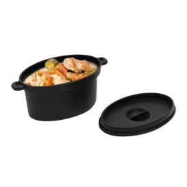 Proeverij ovenschotel met deksel PPzwart 7,5x6,5cm 60ml (200 stuks)