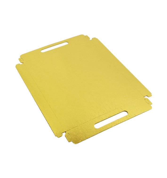 Papieren dienblad met handgrepen Rechthoekige vorm goud 22x28cm (100 stuks) Papieren dienblad met handgrepen Rechthoekige vorm goud 22x28cm (100 stuks)