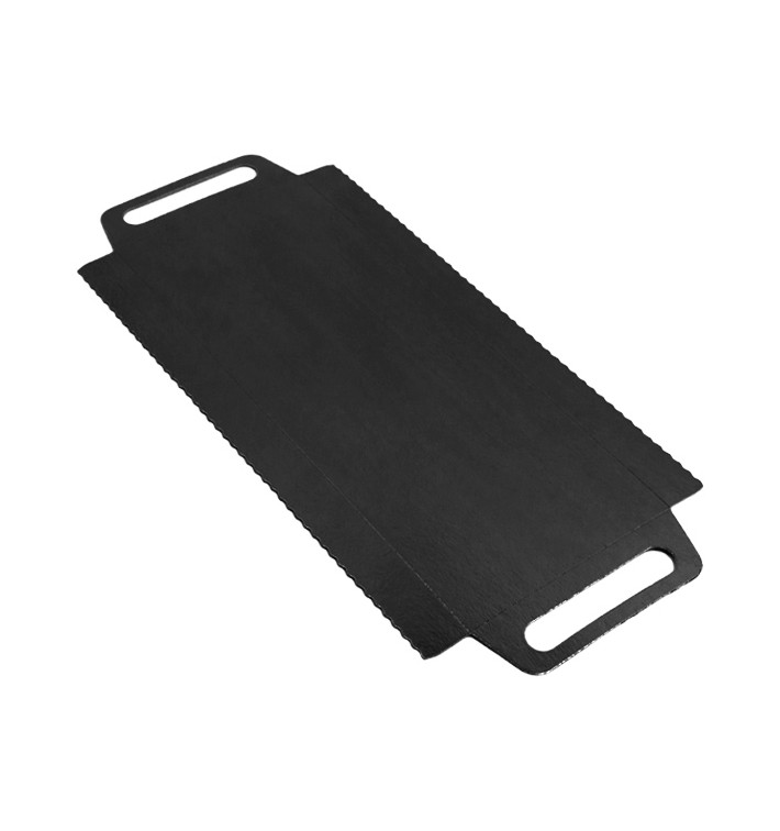 Papieren dienblad met handgrepen Rechthoekige vorm zwart 30x12 cm (600 stuks) Papieren dienblad met handgrepen Rechthoekige vorm zwart 30x12 cm (600 stuks)