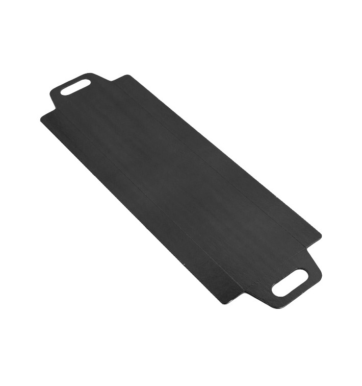 Papieren dienblad met handgrepen Rechthoekige vorm zwart 32x7,5 cm (100 stuks) Papieren dienblad met handgrepen Rechthoekige vorm zwart 32x7,5 cm (100 stuks)