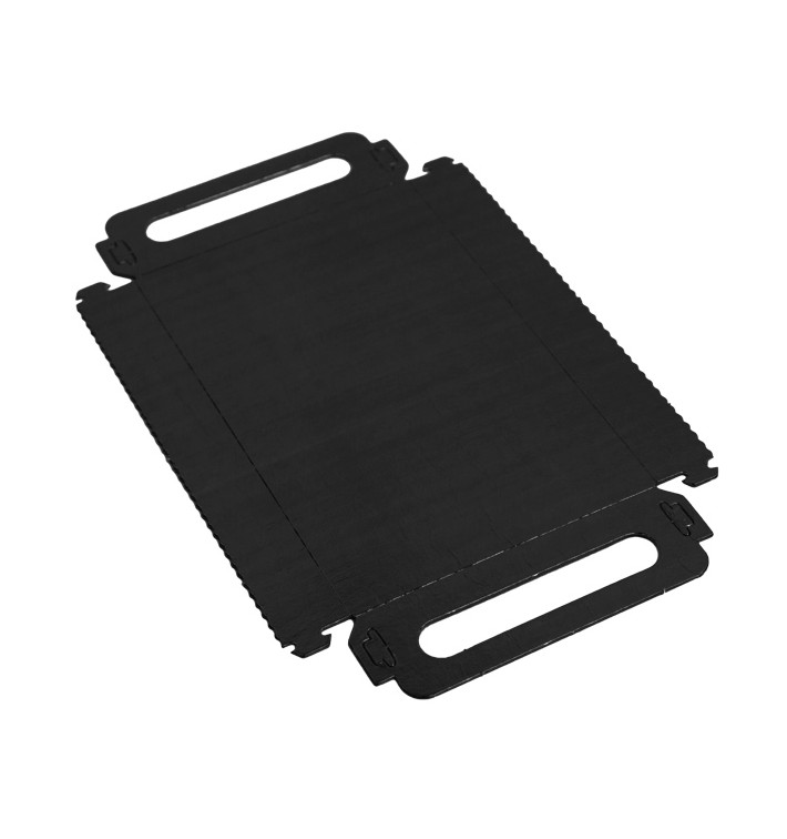 Papieren dienblad met handgrepen Rechthoekige vorm zwart 12x19 cm (100 stuks) Papieren dienblad met handgrepen Rechthoekige vorm zwart 12x19 cm (100 stuks)