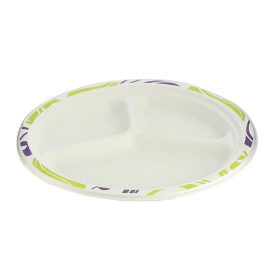 Houtpulp Chinet Papieren bord met 3 Compartmenten 26 cm (135 stuks) 