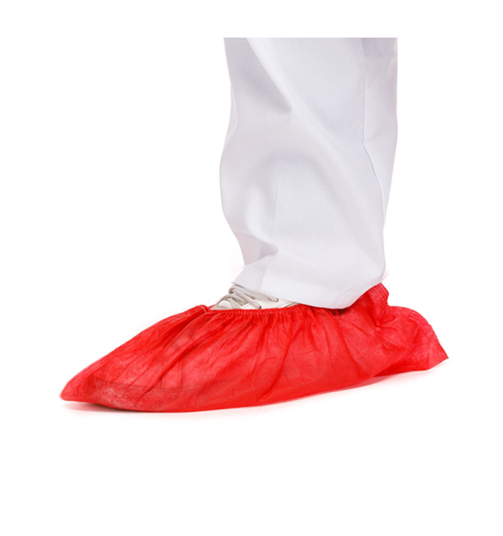 Wegwerp plastic schoen omhulsel PP rood (100 stuks)