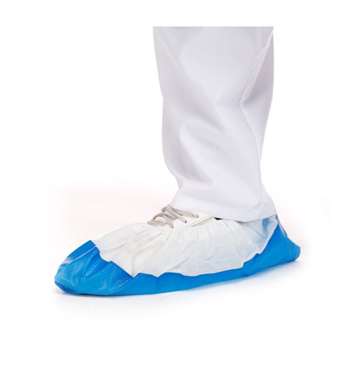 Wegwerp plastic schoen omhulsel met versterking van de tong TST PP CPE wit/blauw (500 stuks) Wegwerp plastic schoen omhulsel met versterking van de tong TST PP CPE wit/blauw (500 stuks)