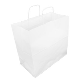 Papieren zak met handvat wit 35+15x30cm (250 Stuks)
