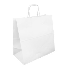 Papieren zak met handvat wit 35+15x30cm (250 Stuks)