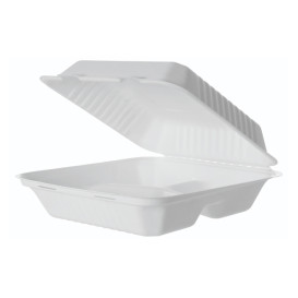 Suikerriet Gescharnierd Container + PLA wit 3C 23x23x7,5cm (50 stuks)
