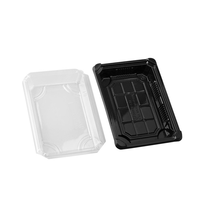 Sushi dienblad met DekselPLA zwart 13,0x18 cm (100 stuks) Sushi dienblad met DekselPLA zwart 13,0x18 cm (100 stuks)