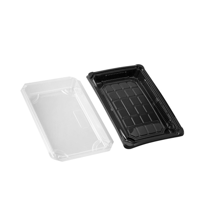 Sushi dienblad met DekselPLA zwart 15,0x23,0 cm (100 stuks) Sushi dienblad met DekselPLA zwart 15,0x23,0 cm (100 stuks)