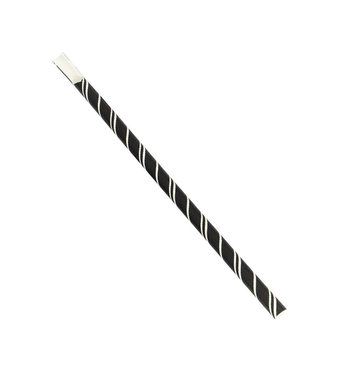 Papieren Recht rietje zwart met witte strepen Ø0,8cm 20cm (100 stuks) Papieren Recht rietje zwart met witte strepen Ø0,8cm 20cm (100 stuks)