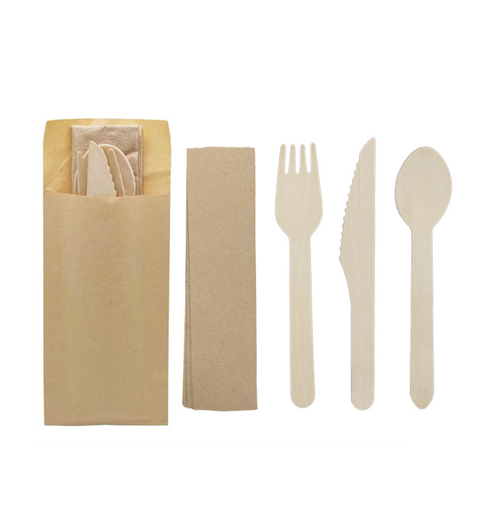 Bestek Set Hout Vork, Mes, Lepel en Servet (50 Stuks) Bestek Set Hout Vork, Mes, Lepel en Servet (50 Stuks)