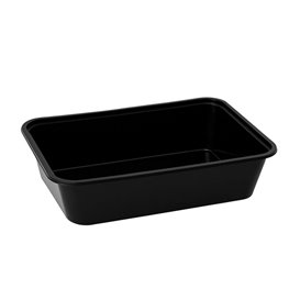 Plastic Bakje Rechthoek Zwart van PP met Deksel 500ml 17,3x11,9cm (500 Stuks)