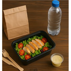 Plastic Bakje Rechthoek Zwart van PP met Deksel 500ml 17,3x11,9cm (500 Stuks)