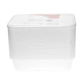 Plastic Bakje Rechthoek Wit van PP met Deksel 500ml 17,3x11,9cm (50 Stuks)