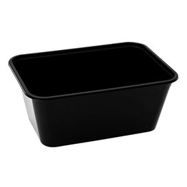 Plastic Bakje Rechthoek Zwart van PP met Deksel 1.000ml 17,3x11,9cm (500 Stuks)
