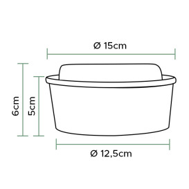 Soepkom Karton Kraft-Kraft met Deksel 500ml Ø15cm (50 Stuks)
