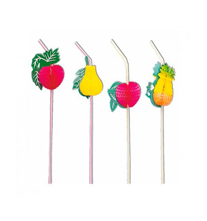 Plastic rietje flexibel PS Fruit Design Ø0,5cm 33cm Plastic rietje flexibel PS Fruit Design Ø0,5cm 33cm