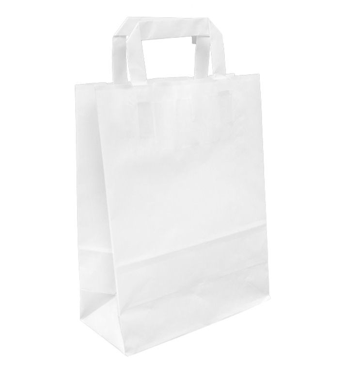 Papieren zak met handgrepen kraft wit 100g/m² 22+11x27cm (25 stuks) Papieren zak met handgrepen kraft wit 100g/m² 22+11x27cm (25 stuks)