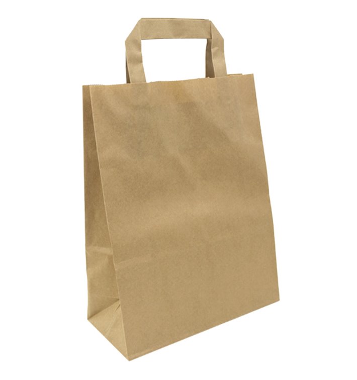 Vlakke Handvat Kraftpapier Zakken 80g/m² 22+10x28cm (50 Stuks) Vlakke Handvat Kraftpapier Zakken 80g/m² 22+10x28cm (50 Stuks)