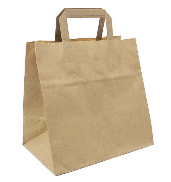 Papieren zak met handgrepen kraft Plat 70g/m² 25+17x26cm (50 stuks) Papieren zak met handgrepen kraft Plat 70g/m² 25+17x26cm (50 stuks)
