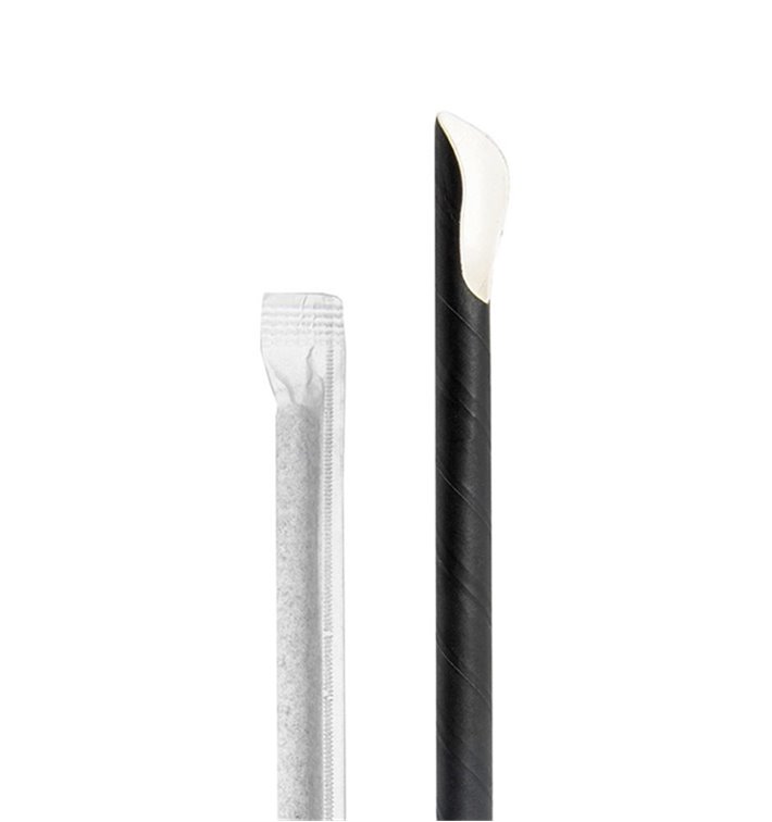 Papieren rechte rietjes lepel zwart witte strepen verpakt Ø0,8cm 20cm (100 stuks) Papieren rechte rietjes lepel zwart witte strepen verpakt Ø0,8cm 20cm (100 stuks)