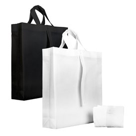 Niet geweven PREMIUM Opvouwbare tas met korte hengsels wit 40+15x40cm (150 stuks)