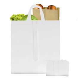 Niet geweven PREMIUM Opvouwbare tas met korte hengsels wit 40+15x40cm (150 stuks)