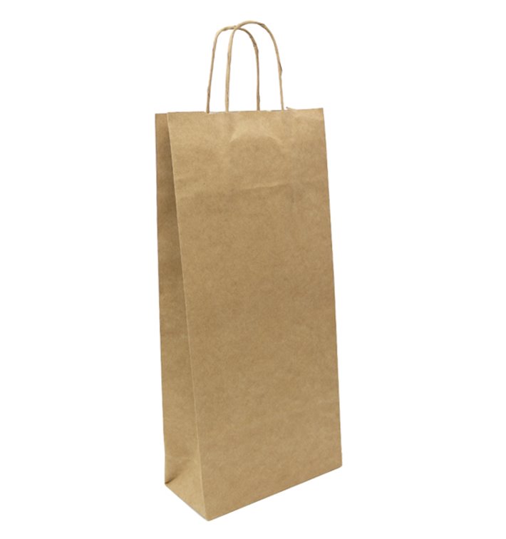 Papieren Zak voor Flessen met Handgrepen Kraft 18+8x39cm (50 stuks) Papieren Zak voor Flessen met Handgrepen Kraft 18+8x39cm (50 stuks)