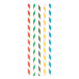 Papieren Rechte Rietjes Gestreept met Omhulsel Ø8mm 23,5cm (100 stuks)