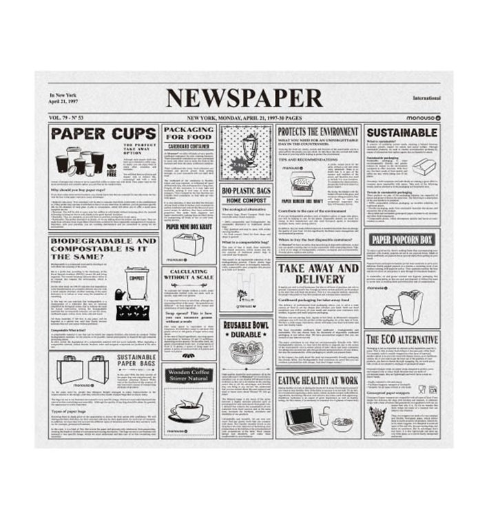 Graspapier inpakvellen "Krant" 28x31cm (1000 stuks) Graspapier inpakvellen "Krant" 28x31cm (1000 stuks)