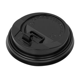 Deksel met Gat voor Papieren Beker 7Oz Zwart Ø7,2cm (1000 Stuks)