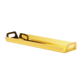 Papieren dienblad met handgrepen Rechthoekige vorm goud 32x7,5 cm (100 stuks) 
