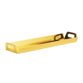 Papieren dienblad met handgrepen Rechthoekige vorm goud 32x7,5 cm (100 stuks) 