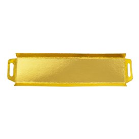 Papieren dienblad met handgrepen Rechthoekige vorm goud 32x7,5 cm (100 stuks) 