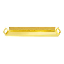 Papieren dienblad met handgrepen Rechthoekige vorm goud 32x7,5 cm (100 stuks) 