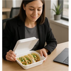Pulp Menuboxen für Tacos met Klappdeckel Wit 3 Vaks 41x48x40cm (50 Stuks)
