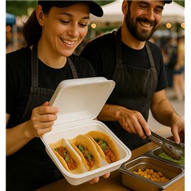 Pulp Menuboxen für Tacos met Klappdeckel Wit 3 Vaks 41x48x40cm (50 Stuks)