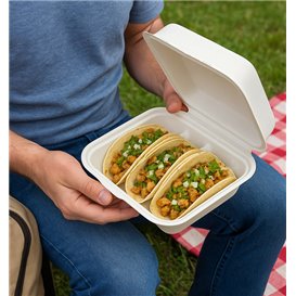 Pulp Menuboxen für Tacos met Klappdeckel Wit 3 Vaks 41x48x40cm (50 Stuks)