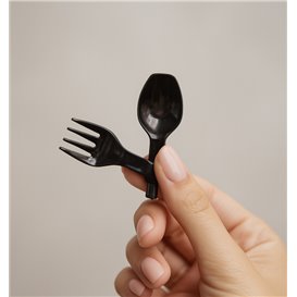 Herbruikbaar Duurzaam Lepelvork Spork PP Zwart 12cm (500 Stuks)