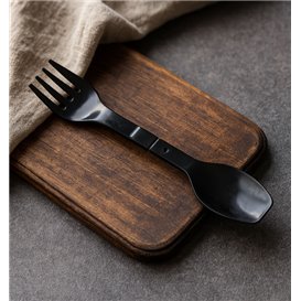 Herbruikbaar Duurzaam Lepelvork Spork PP Zwart 12cm (500 Stuks)