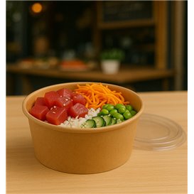 Soepkom Karton Kraft-Kraft met Deksel 750ml Ø15cm (250 Stuks)