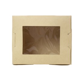 Maaltijdbox van Bamboe Karton Kraft met Venster 11,5x9x6,5cm 700ml (200 Stuks)