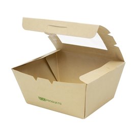 Maaltijdbox van Bamboe Karton Kraft met Venster 11,5x9x6,5cm 700ml (50 Stuks)
