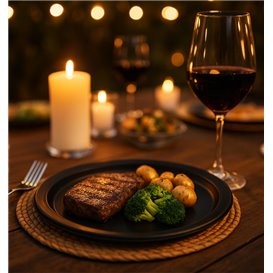 PS Herbruikbaar Plastic Bord Plat Zwart Ø220mm (25 Stuks)