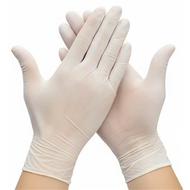 Latex handschoenenen Talk wit maat L AQL 1.5 (100 stuks)