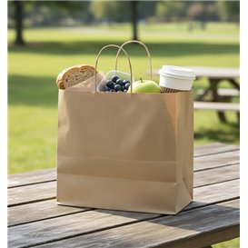 Zak Papier Kraft met Gedraaid Handvat 80 g/m² 32+16x26cm (25 Stuks)