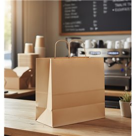 Zak Papier Kraft met Gedraaid Handvat 80 g/m² 26+17x26cm (250 Stuks)