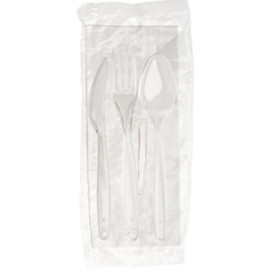 Plastic PS bestekset vork, lepel, mes en servet transparant (500 stuks)