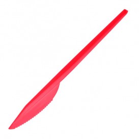 Plastic PS mes rood 16,5 cm (15 stuks) 